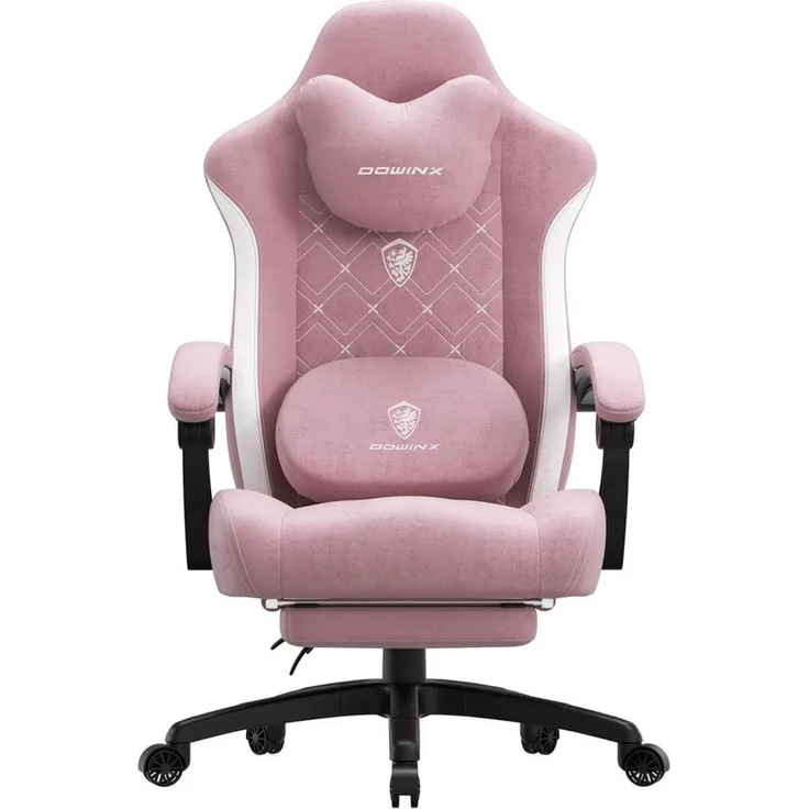 Dowinx Gaming-Stuhl Bürostuhl mit Beheizter Massage Lendenwirbelstütze (Packung), Gamer Stuhl Stoff mit Tasche Frühling Kissen und Fußstütze