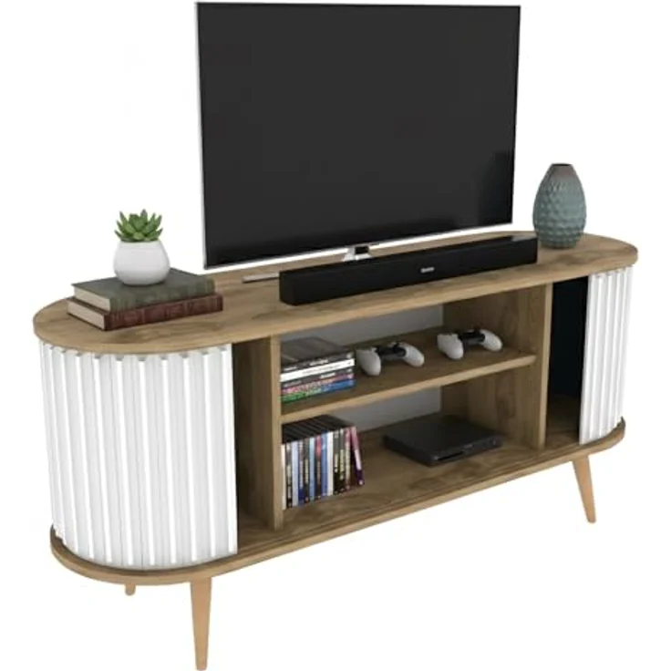 Dmora TV-Schrank Aludra 140 x 43 x 64 cm Braun, 2 Böden, 6 Fächer – Bild 2