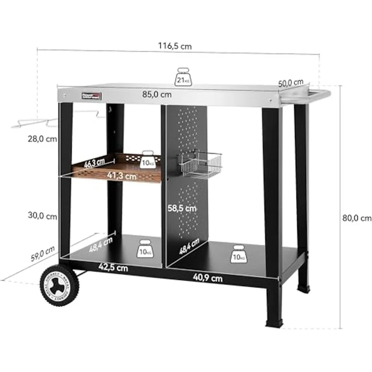 Royal Gourmet Grillablagetisch Grilltisch mit 85x50 cm Edelstahlplatte, 3-Etage Grillwagen, Mobiler Mehrzweck-Küchenwagen – Bild 3
