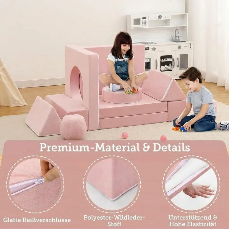 GarveeMore Kindersofa 12-teiliges,modulares Spielsofa für Kinder Förderung Kreativität, Ecksofa für Schlafzimmer- und Spielzimmermöbel zum Schlafen und Lesen – Bild 4