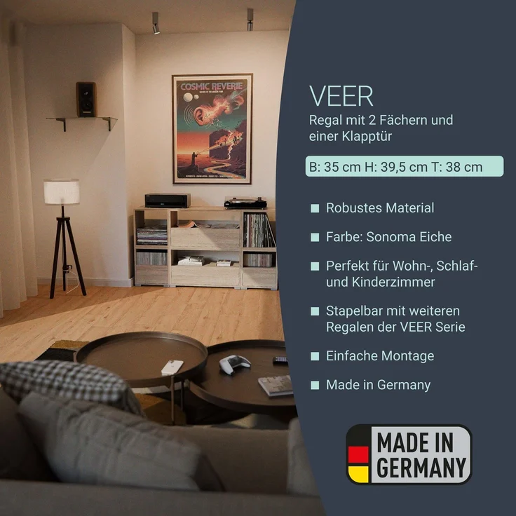 BADEDU VEER Regal 35 cm breit, Braun, 2 Fächer mit Tür – Bild 2