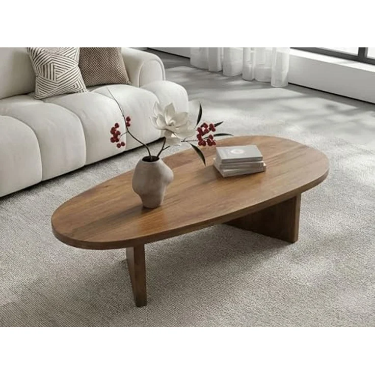 FINEBUY Couchtisch FB116572 Sofatisch Massivholz oval 120cm Beistelltisch Wohnzimmertisch (Schlichte Eleganz trifft auf klare Form), Handgefertigt aus massivem Echtholz – Bild 6