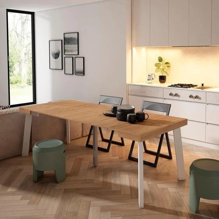 Skraut Home | Ausziehbarertisch | Multifunktionaler ausziehbarer | 220 | Für 10 Gäste | Hölzerne Beine | Moderner Stil | Eiche – Bild 2