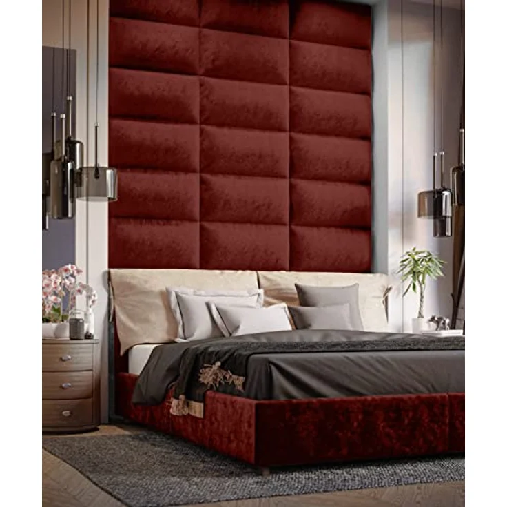 Muralo Samt Wandkissen Stoff Polsterpaneel Schlafzimmer Wohnzimmer Bett Wandpolster Bettkopfteil Lendekissen Modern Luxus Gepolstert Polster Paneel (Weinrot, 60x30 cm) – Bild 3