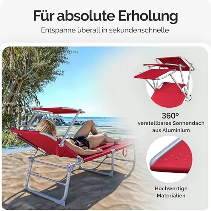 CASARIA® 2er-Set Sonnenliegen, mit Dach, klappbar, Gartenliege & Strandliege, orange – Bild 5