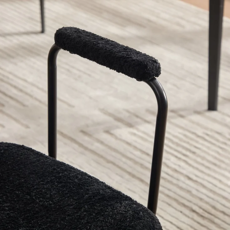 LVHOM 2er Set Armlehnenstuhl aus Chenille & Massivholz, Esszimmerstuhl mit Rattan-Optik, Polsterstuhl mit Metallbeinen, Schwarz – Bild 6