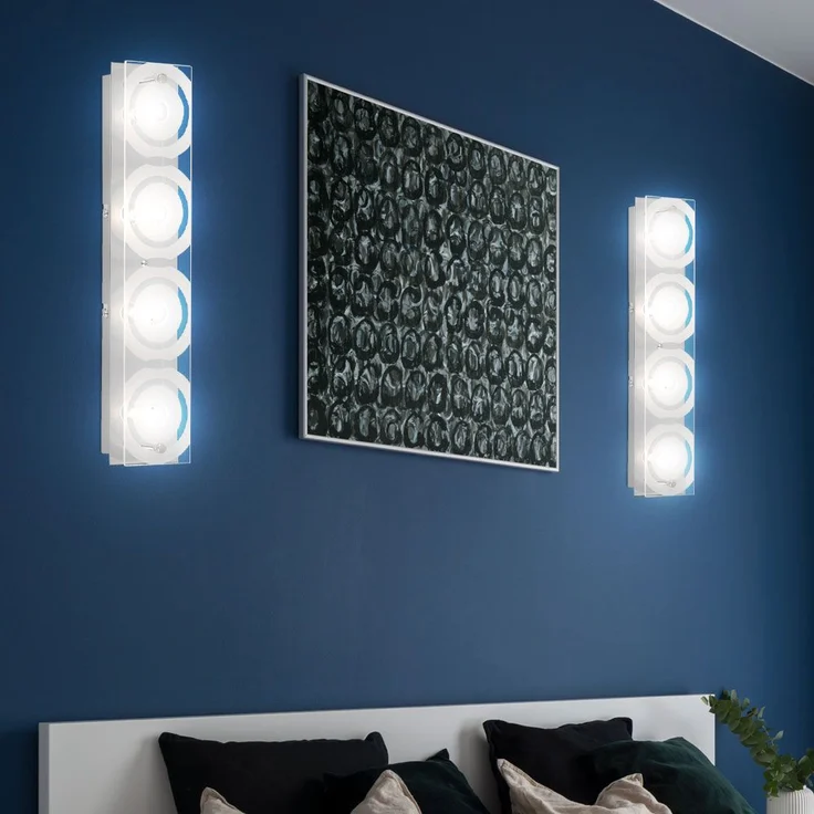 2er Set Wandleuchte, Chrom, Glas satiniert, 4 Flammig, L 40 cm – Bild 1