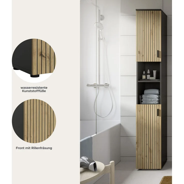 Badschrank B/H/T: 30x192x30 cm in Basalt Nachbildung und -- – Bild 8