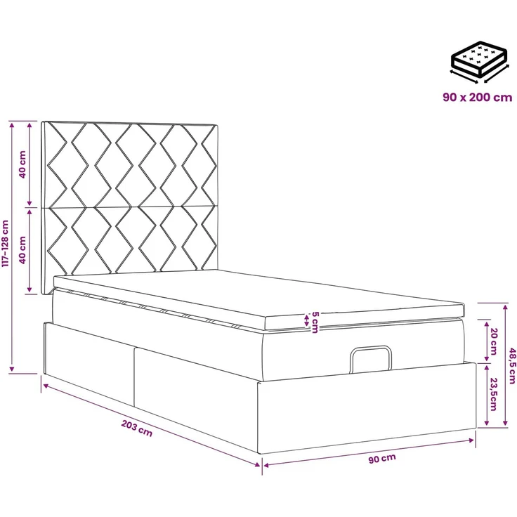vidaXL Ottoman Bett mit Matratze Hellgrau 90 x 200 cm Samt 3457767 – Bild 12