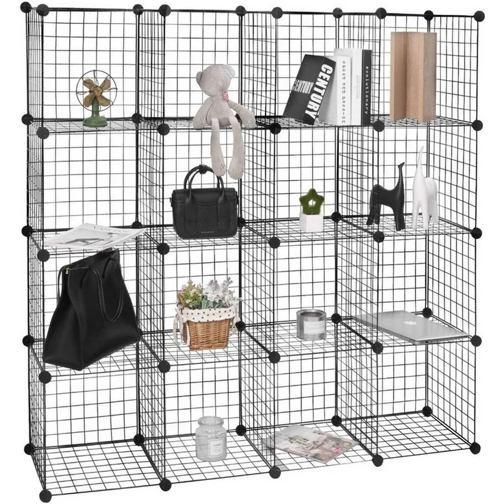 Woltu Kleiderständer, individuell aufstellbar 16 Fächer Schwarz, Drahtgitte