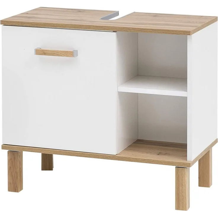 Waschbeckenschrank Unterschrank Waschtischkommode Badschrank WBU PADUA weiß glanz Eiche Nb.
