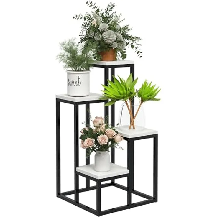 Outsunny Pflanzentreppe Pflanzenständer Stahl, Blumenregal mit 4 Ebenen (Pflanzenregal, 1 St, Blumenständer), für Garten, Balkon, Stahl, Weiß