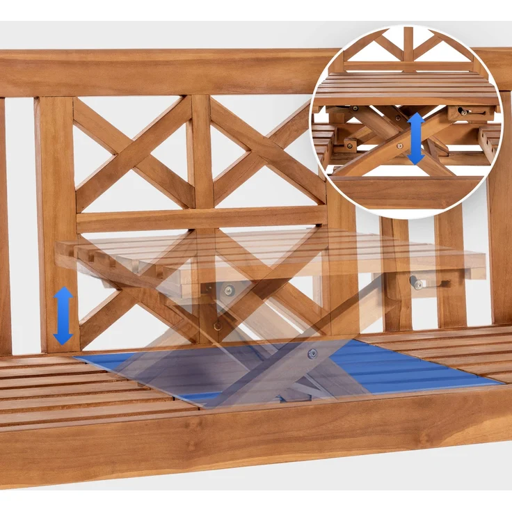 Gartenbank Teakbank PAKEL - Holz Teak 150x72x92 cm | Holzbank 150 Cm Mit Klapptisch Gartenbank Sitzbank Mit Lehne Wetterfest Bank Garten Terrasse – Bild 3