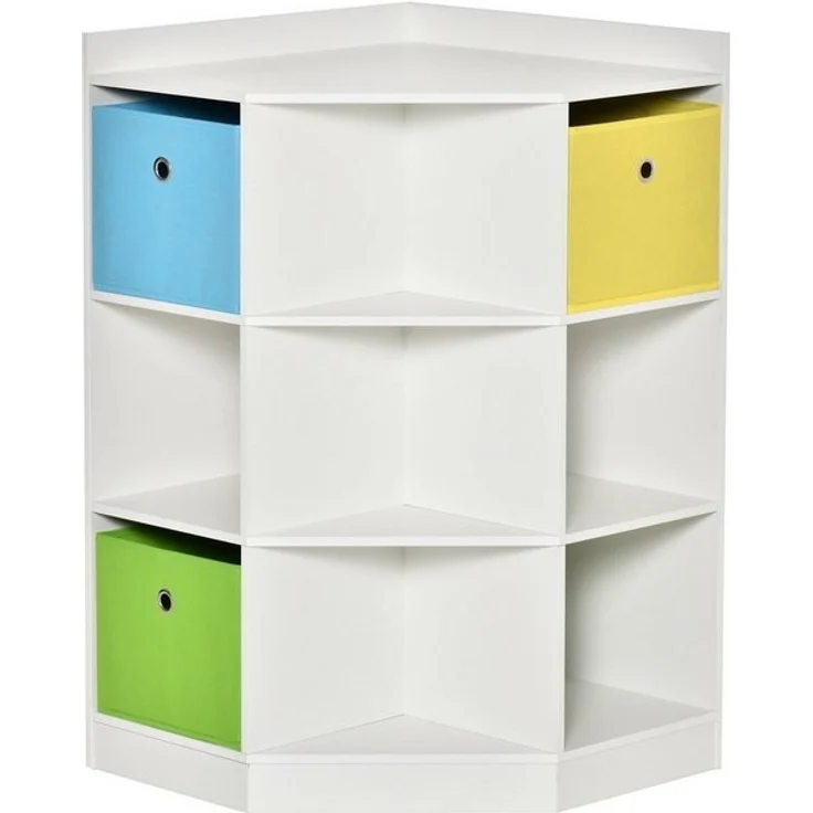 HOMCOM Kinderregal Spielzeugablage, Eckregal mit 3 Aufbewahrungsboxen 1-tlg, für Kinderzimmer, für 3-12 Jahre Kinder, Weiß – Bild 4