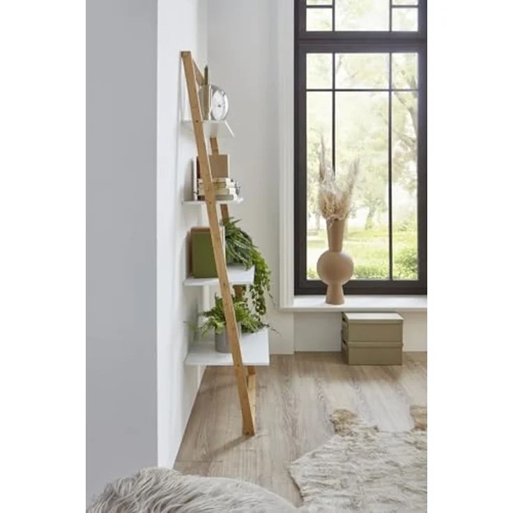 Homes & Jones Leiterregal Jasper 60x36,5x165 cm in Weiß - Design Regal mit 4 Ablagen aus Massivholz - Dekoregal für Wohnzimmer, Schlafzimmer & Flur - platzsparend & funktional – Bild 6