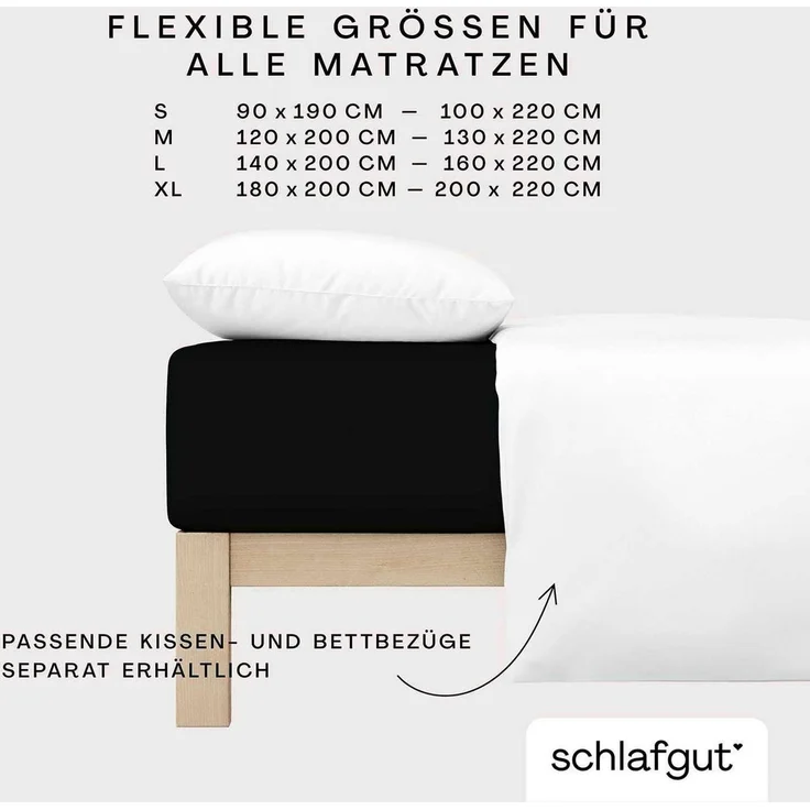Schlafgut Spannbettlaken PREMIUM Mako-Zwirn-Jersey, 220 g/m², 95% Bio-Baumwolle, 5% Elasthan, Mako-Zwirn-Jersey, Gummizug: rundum, (1 Stück), Bettlaken bis 30 cm Höhe, PREMIUM-Qualität langlebig, perfekter Sitz – Bild 3