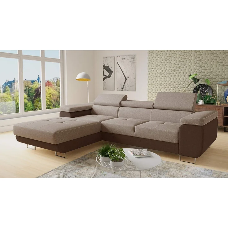 Ecksofa Divo mit Schlaffunktion, Bettkasten und einstellbare Kopfstützen (Braun + Cappuccino (Sawana 16 + Sawana 02), Ecksofa Links) – Bild 3