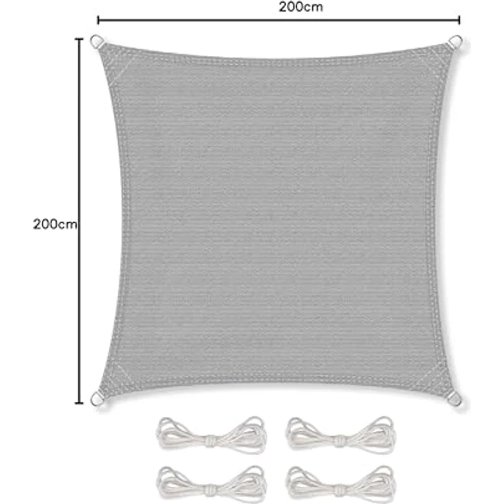 CelinaSun Sonnensegel HDPE BASIC Sonnenschutz atmungsaktiv Quadrat 2x2m hellgrau – Bild 9