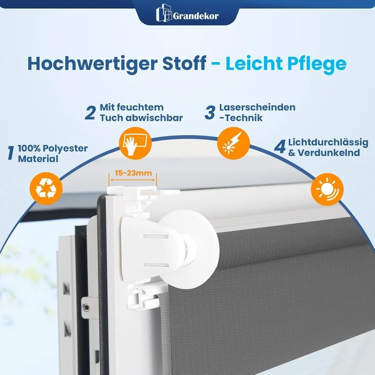 Grandekor Doppelrollo Klemmfix ohne Bohren Weiß-Grau-Anthrazit 70x150 cm(Stoffbreite 66cm) Fenster Rollos für innen Klemmrollos Duo Rollos für Fenster ohne Bohren mit Bohren Privatschutz Zebrarollo – Bild 4