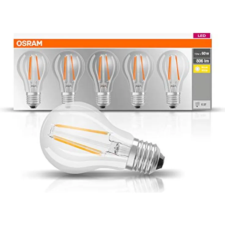 OSRAM LED-Lampe E27 Classic Filament, warmweiß, 6,5W, 5er Pack