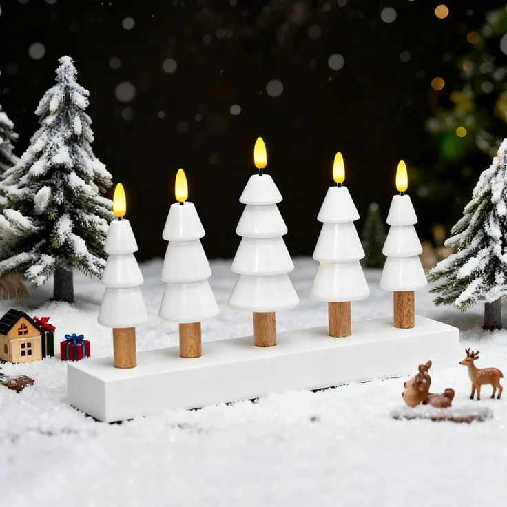 Salcar LED Dekolicht LED Weihnachtskerzenbaum – 5-flammiger Tischdeko-Leuchter Warmweiß, LED Weihnachtskerzen mit flackernden Flammen, batteriebetrieben – Bild 4