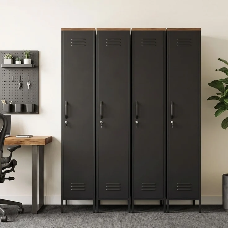 Metallschrank, Industrieller Kleiderschrank mit verstellbaren Böden für Schlafzimmer, Garage und Büro, Schwarz--Schwarz--46x35x183cm--YOUDENOVA – Bild 8