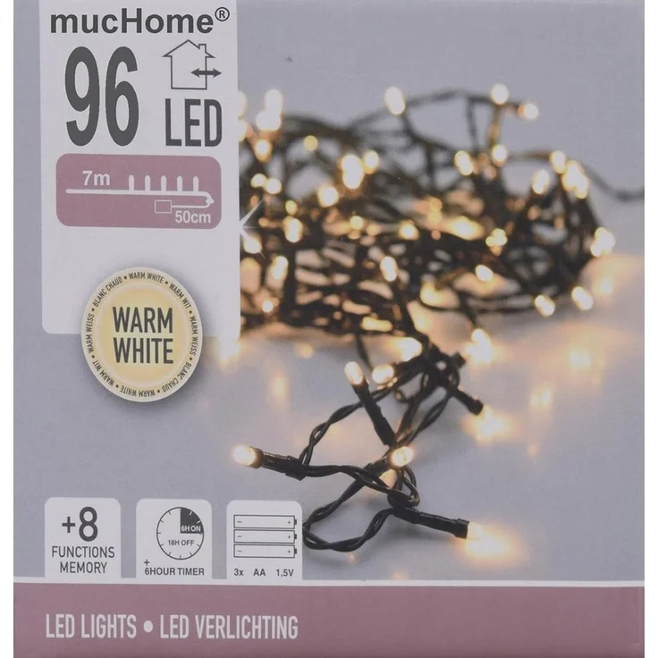 mucHome LED-Lichterkette 1,8-14,5 Meter warmweiß Batterie 8 Funktionen inkl. 6-Std Timer – Bild 2