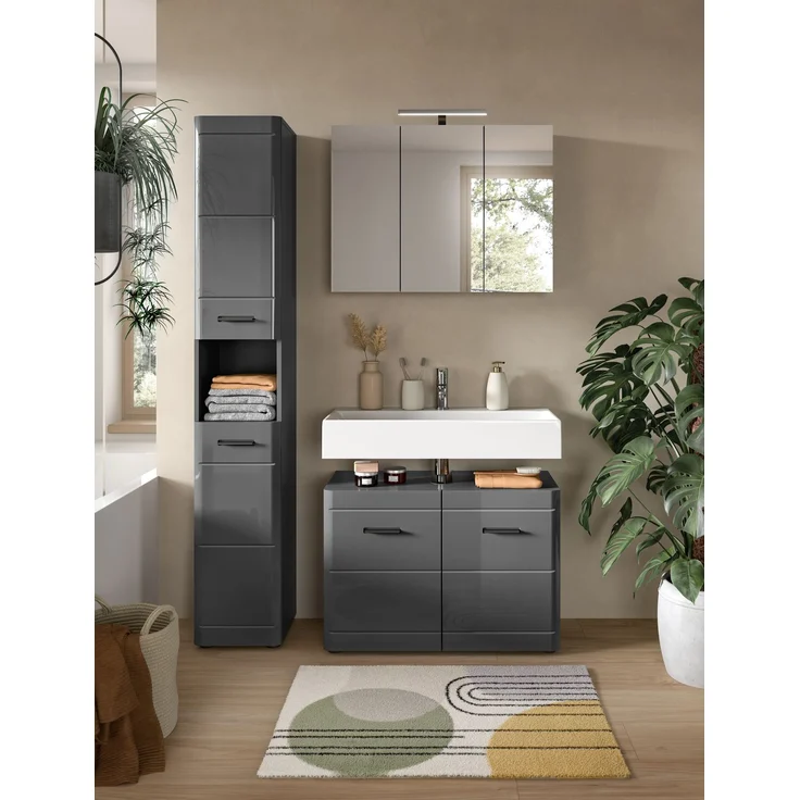 Spiegelschrank Soft II - Grau / Grau Hochglanz – Bild 4