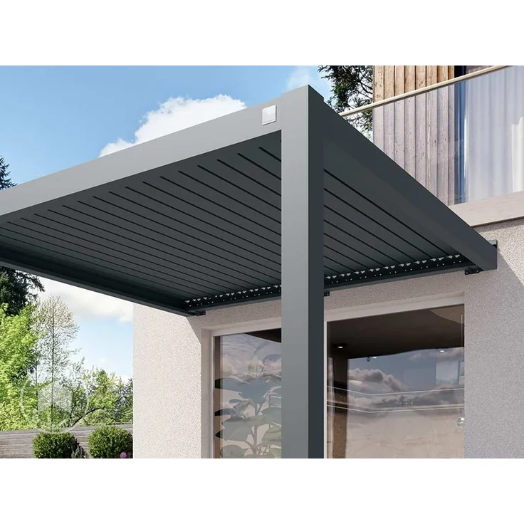 PRIMEYARD Terrassenüberdachung 3x3 m Aluminium-Pfosten mit Lamellendach aus Alu anthrazitfarbene Anbau-Pergola – Bild 4