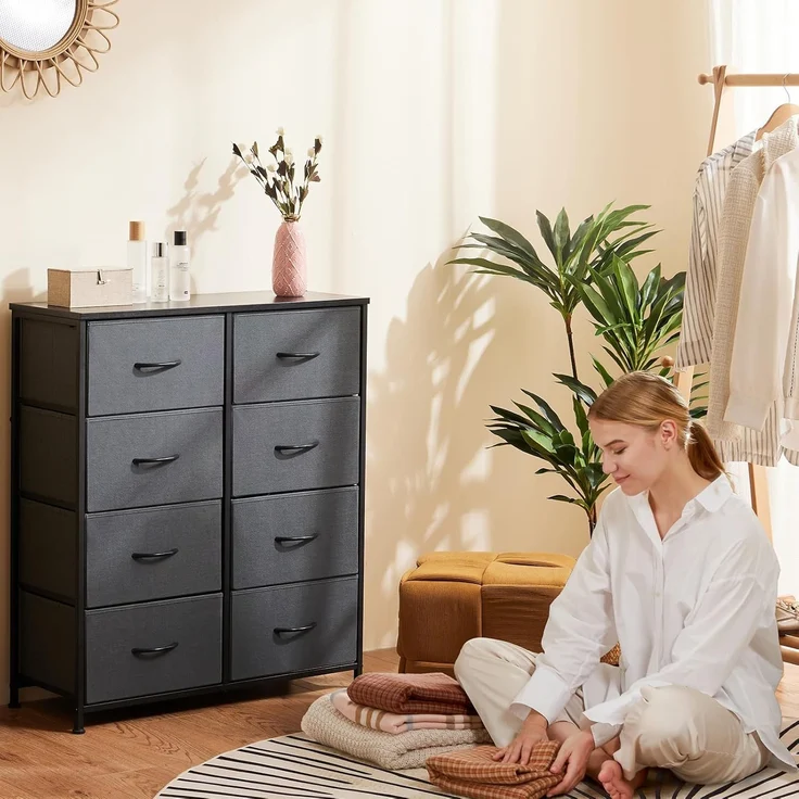 Sweetcrispy Kommode für Schlafzimmer, breite Schublade Kommode, 8 Stoffschubladen mit Griffen, Schubladen aus Stoff, Schrank, TV Stand für Schlafzimmer, Schrank, Wohnzimmer, Kinderzimmer – Bild 2