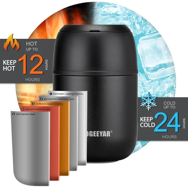 Thermobehälter Essen 500ml Edelstahl Warmhaltebehälter faltbaren Löffel, Thermo – Bild 5