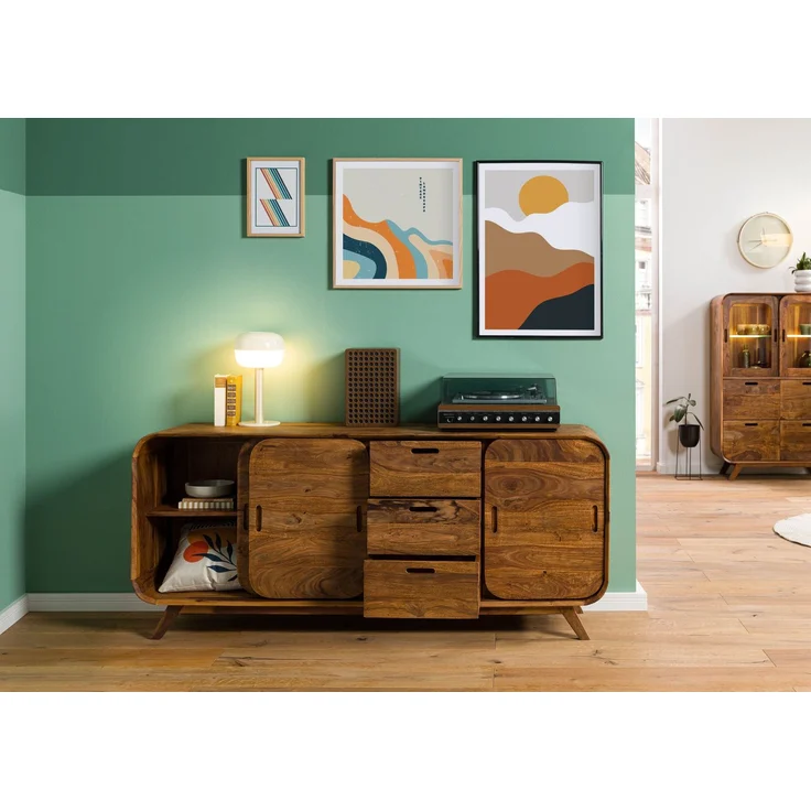 Sideboard Sheesham 173 x 40 x 75 hellbraun lackiert MAILAND #102 – Bild 4