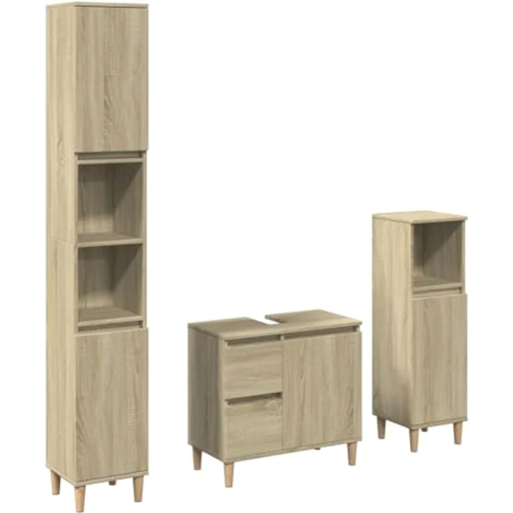vidaXL 3-tlg. Badmöbel-Set Sonoma-Eiche Holzwerkstoff 3307669 – Bild 2