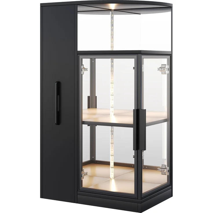 Ausziehbare Glasvitrine 64×42×112 cm mit LED-Beleuchtung, Vitrine mit doppelseitigem ESG-Glas, ausziehbarer Seitenschrank,Vitrine,Sammlervitrine, Weinschrank, Küchenschrank, Schwarz--Schwarz--64x42x112cm--YOUDENOVA – Bild 10
