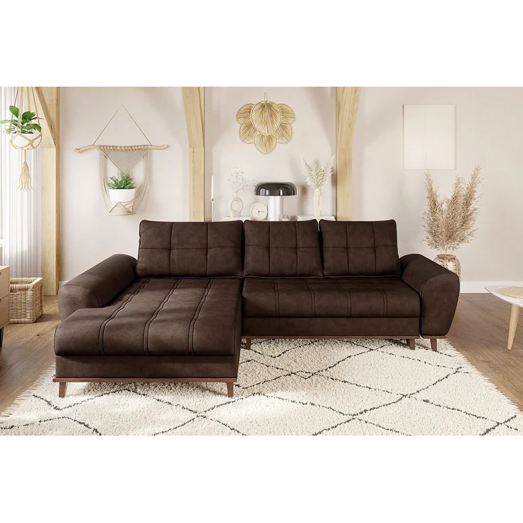 Ecksofa mit Schlaffunktion Bettkasten in Leder-Optik Mikrofaser Vintage Braun – Bild 2