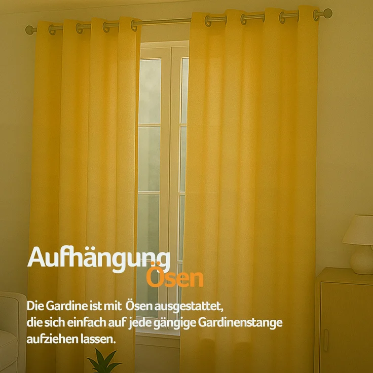 Gardine mit Ösen *** x *** cm ( Breite x Länge ) in ***, blickdichter Vorhang, Ösenvorhang in vielen Variationen 140x175 cm Gelb – Bild 6