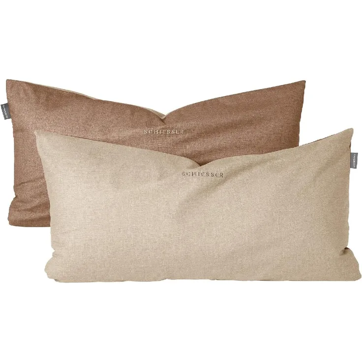 Schiesser Wende-Kissenhüllen Doubleface in feiner Renforcé Qualität im 2er Set (40x80), Made IN Green, Farbe:Sand und Taupe, Größe:40x80 cm
