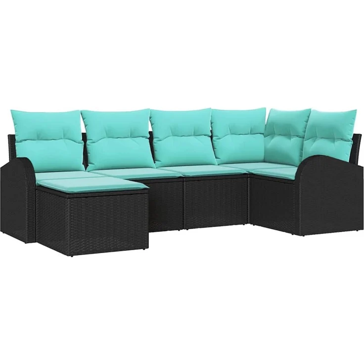vidaXL Sofa Set mit Kissen 6 pcs Schwarz und Türkis Poly-Rattan 3354785 – Bild 2