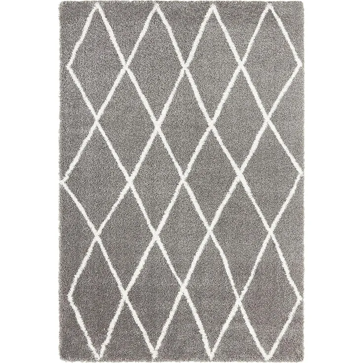 Elle Decoration Passion Hochflor Teppich Wohnzimmerteppich - Weich Flauschig Langflor Shaggy Flokati Rauten Muster für Wohnzimmer Esszimmer Küche oder Schlafzimmer Creme Grau, 160x230cm