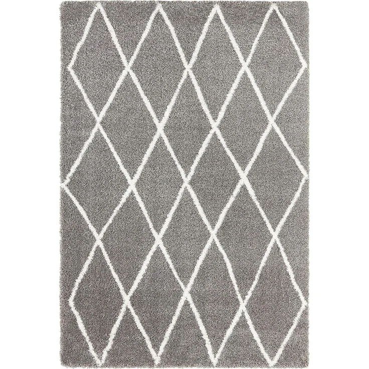 Elle Decoration Passion Hochflor Teppich Wohnzimmerteppich - Weich Flauschig Langflor Shaggy Flokati Rauten Muster für Wohnzimmer Esszimmer Küche oder Schlafzimmer Creme Grau, 160x230cm – Bild 1