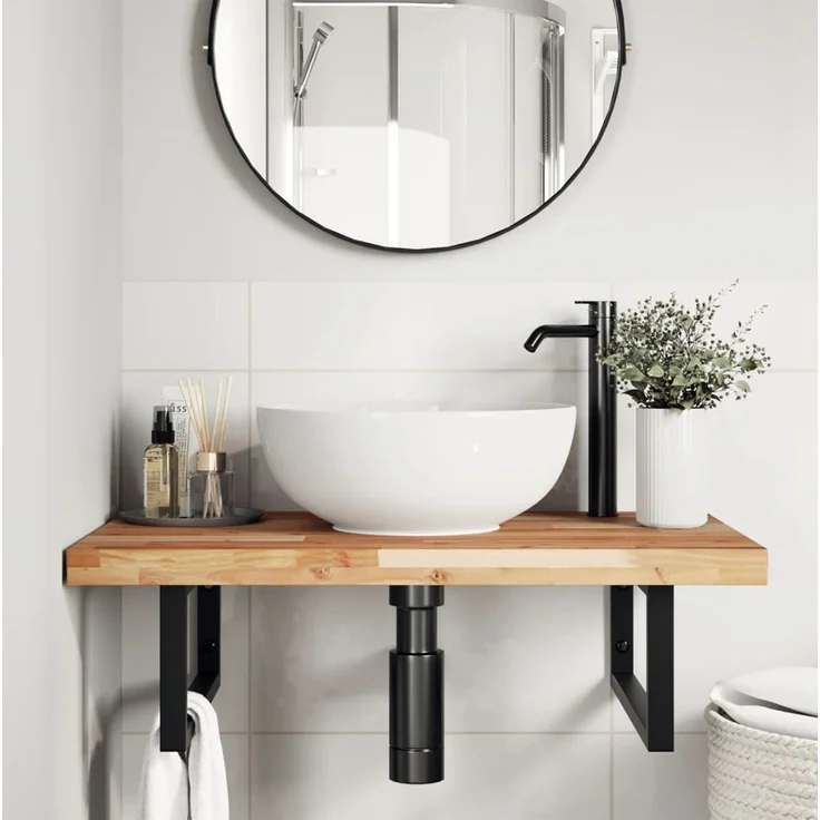 vidaXL Waschbeckenregal Wandmontage Stahl und Akazienholz 3302857 – Bild 3