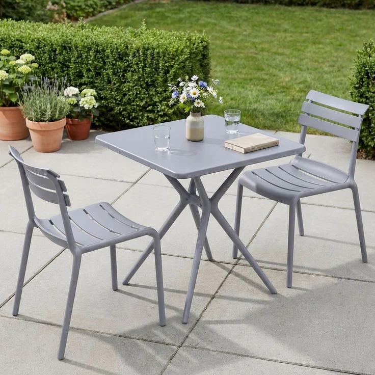 Gartenmöbel-Set KLARA mit 2 Stühlen - 190 x 72 x 82 cm, Kunststoff, Grau | Balkonset Gartenset Tisch mit Stühlen Bistroset Outdoor – Bild 4