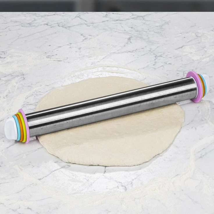 Teigroller mit Abstandsringen 43cm 4 verstellbare Größen Edelstahl 18146 – Bild 3