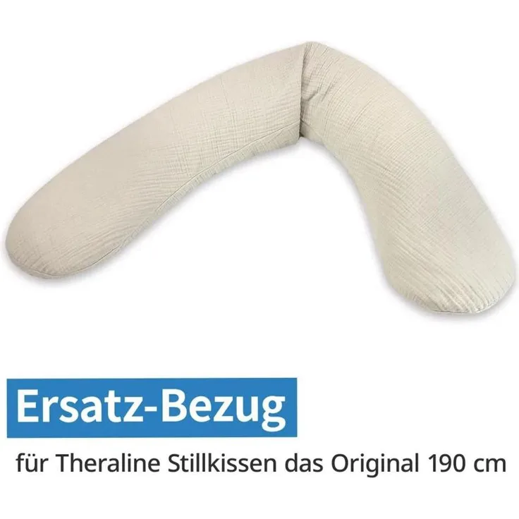 Theraline Stillkissen 4-tlg. Sparset, Original 190 cm mit 2 Baumwoll-Bezügen und Nachfüllpack für individuelle Kissenhärte