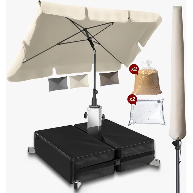 4smile Sonnenschirm rechteckig 200x125 cm, 3er-Set - Sonnenschirm Balkon mit Ständer und Hülle, Sonnenschutz Balkon - Balkonschirm in Beige, knickbar höhenverstellbar, Sonnenschirmständer