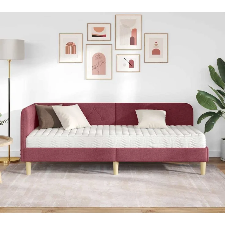 vidaXL Eckbettgestell mit Matratze Weinrot 80 x 200 cm Stoff 3394104 – Bild 3