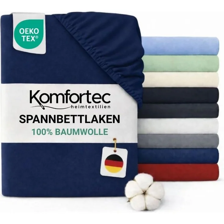 Komfortec Jersey Spannbettlaken 160x200 cm, 100% Baumwolle, Blau