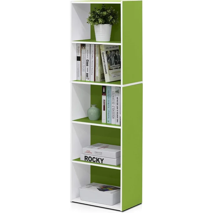 Furinno offenes Bücherregal mit 5 Fächern, holz, Weiß/Grün, 40. 1x23. 9x132. 1 cm – Bild 1