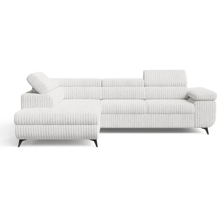 GRAINGOLD Ecksofa ARGON mit Bettfunktion, Bettkasten, Einstellbaren Kopfstützen, Cord-Stoff, Grau, Links – Bild 2