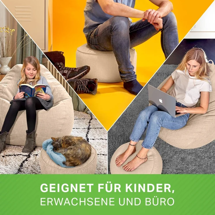 Green Bean® Sitzsack-Hocker 45x25cm mit EPS-Perlen Füllung - Sitz-Pouf für Sitzsäcke - Sitzhocker für Kinder und Erwachsene - Sand – Bild 5
